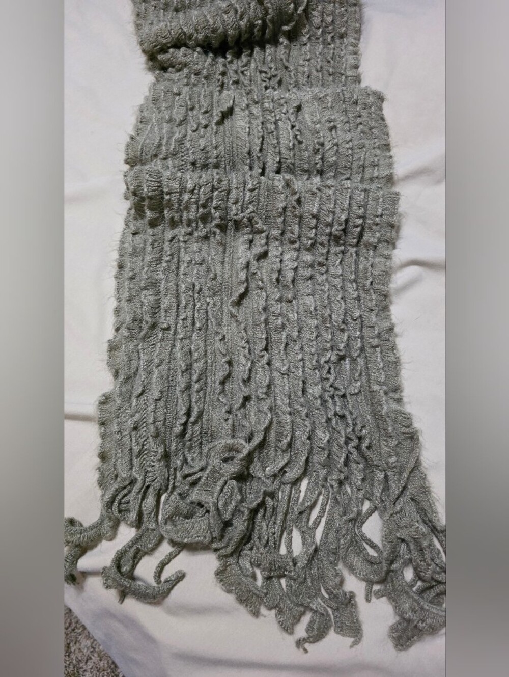Mystree Women's Textured Knit Scarf Ripple Stitch Greenish/Gray/Tan Stretch 64"L